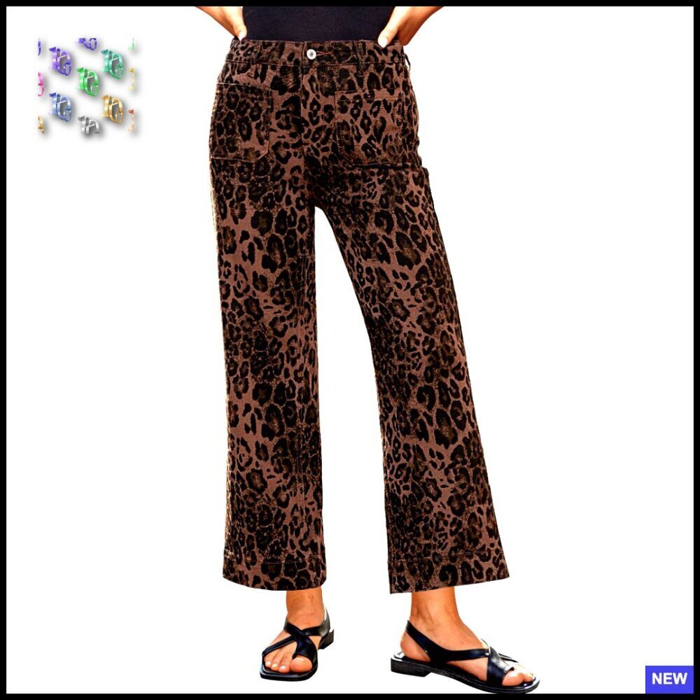 High Waisted Wide Leg Jeans Flare Cropped Stretch Y2K Chic Animal Print
